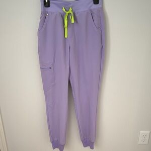 Figs Scrub Pant- Purple with Neon Green Drawstring